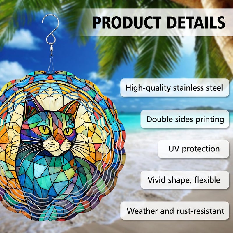 PODMemory Cat Wind Spinner, Cat Wind Spinner Hanging for Yard and Garden, Unique Gift Wind Spinner, 3D Hanging Wind Spinner Outdoor, Cute Cat Wind Spinner - Image 4
